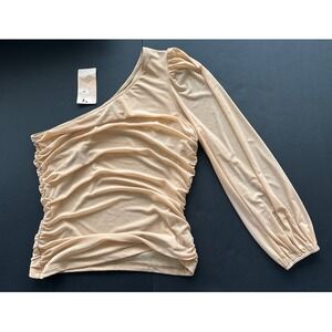 One‎ Shoulder Long Balloon Sleeve Top Ruched Bodycon Party Clubwear Blouse Large